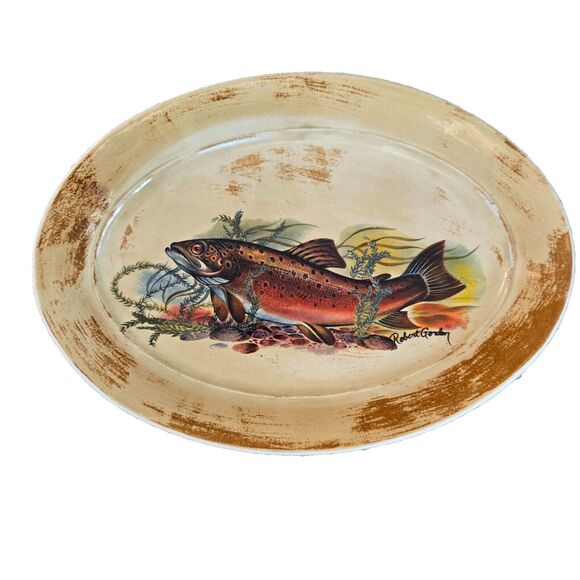 Robert Gordon Pottery Australia Trout Platter Oval 13.5 x 9.75 Rustic Fish Art - Picture 1 of 6